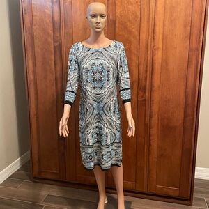 Wisp Casual Blue Paisley Print Knee Length Dress size 10. Boat neckline.